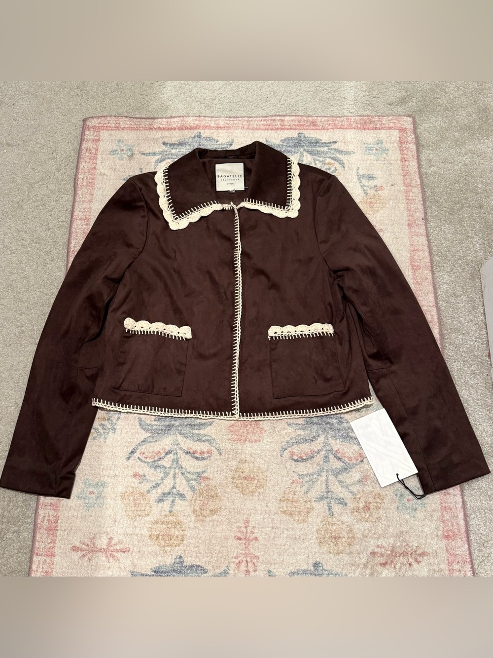 NWT Bagatelle faux suede chocolate brown scalloped collar jacket